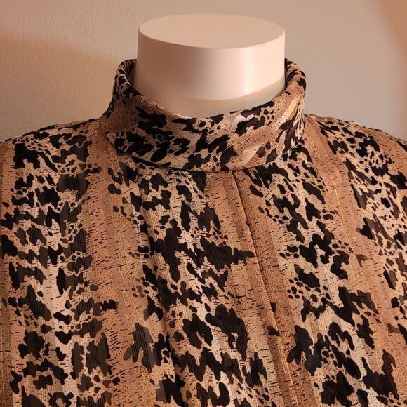 VNTG 80s NICOLA Metallic Leopard Liquid Blouse Sz 6 Mock Neck Sheer Party Top - Picture 3 of 10